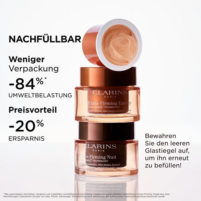 Extra-Firming Verpackung und Refill zeigen verantwortungsbewu&szlig;te Verpackungsgestaltung.