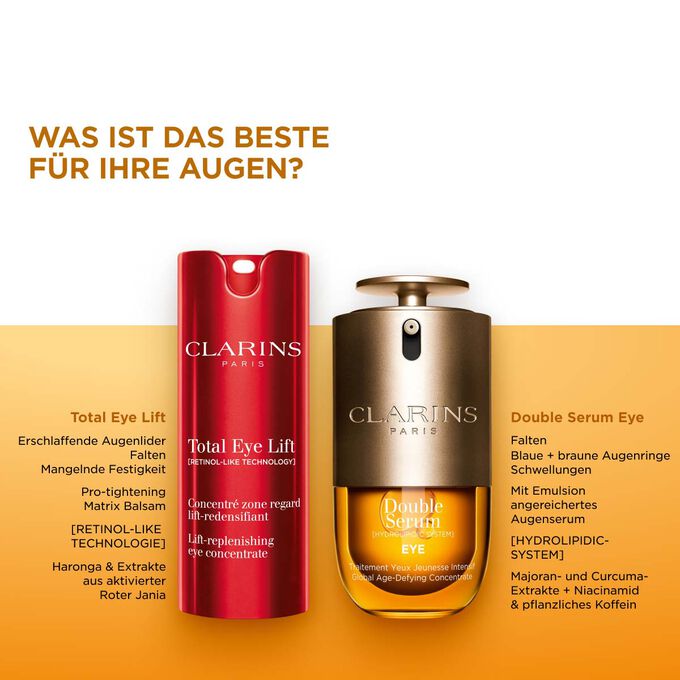 Vergleiche Total Eye Lift und Double Serum Eye, um die f&uuml;r dich am besten geeignete Anti-Aging-Pflege zu finden.