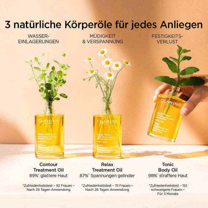 Contour Body Treatment Oil, Relax Treatment Oil und Tonic Body Oil nat&uuml;rliche &Ouml;le f&uuml;r jedes Anliegen
